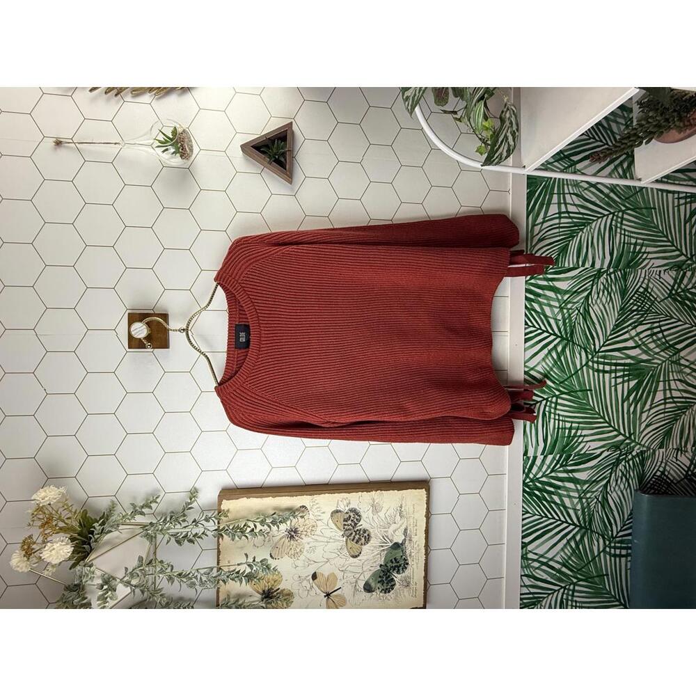 Goldie Rust Red Ribbed Knit Sweater with Tie Side - Size - M/L